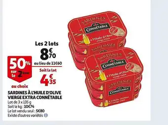 Auchan Sardines à l'huile d'olive vierge extra connétable offre
