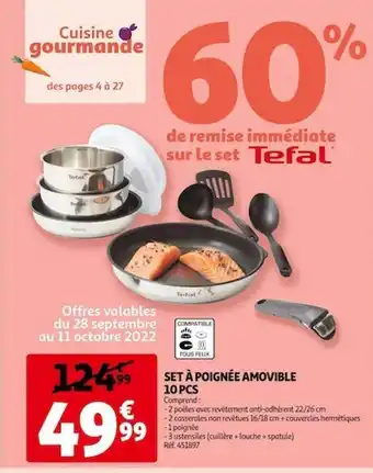 Auchan Set à poignée amovible 10 pcs tefal offre