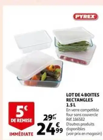 Auchan Lot de 4 boîtes rectangles 1.5l pyrex offre