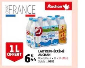 Auchan Lait demi-écrémé auchan offre