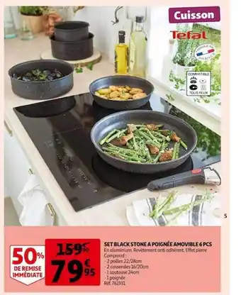 Auchan Sset black stone à poignée amovible 6 pcs tefal offre