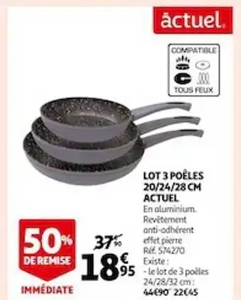 Auchan Lot 3 poêles 20-24-28 cm actuel offre