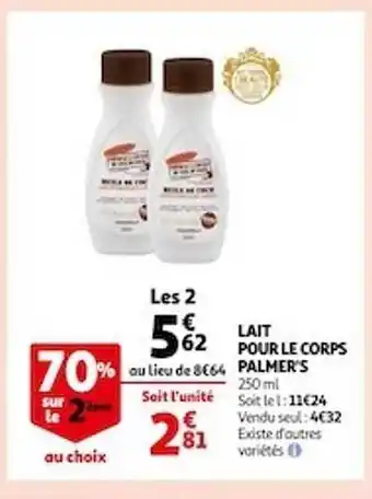 Auchan Lait pour le corps palmer's offre