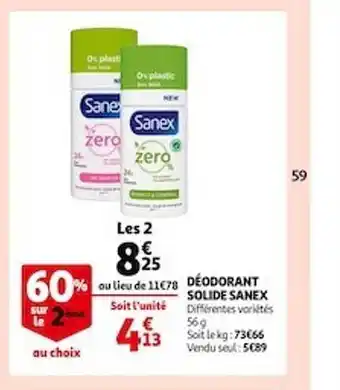 Auchan Déodorant solide sanex offre