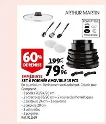 Auchan Set à poignée amovible 15 pcs arthur martin offre