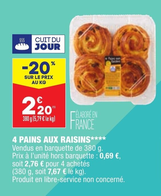 Promo 4 Pains Aux Raisins chez ALDI