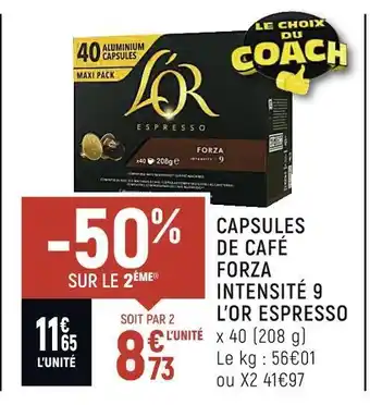 Spar L’or capsules de café forza intensité 9 espresso offre
