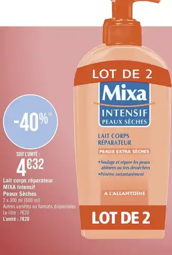 Géant Casino Lait corps réparateur Mixa Intensif Peaux Sèches offre
