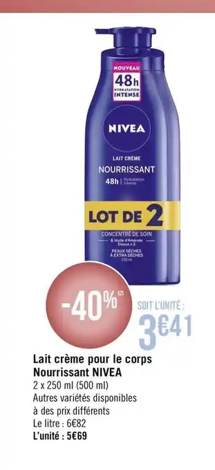 Géant Casino Lait Crème pour le corps Nourrissant Nivea offre