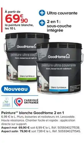 Castorama Peinture Blanche GoodHome 2 en 1 offre
