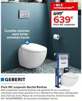 Castorama Pack WC Suspendu Recital Rimfree offre
