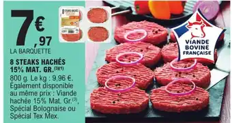 E.Leclerc 8 Steaks Hachés 15% Mat.Gr offre