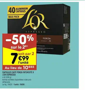 Leader Price Capsules café forza intensité 9 l'or espresso offre