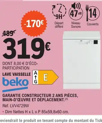 E.Leclerc Beko Lave Vaisselle offre