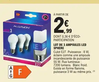E.Leclerc Lot de 3 Ampoules led Sphere offre