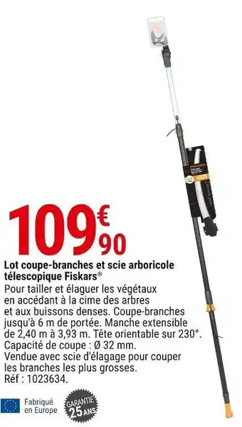 Gamm vert Fiskars lot coupe-branches et scie arboricole télescopique offre