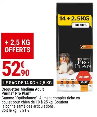 Gamm vert Purina croquettes medium adult pro plan offre