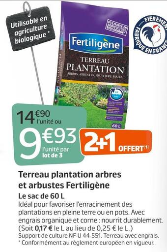 Jardiland Fertiligène terreau plantation arbres et arbustes offre