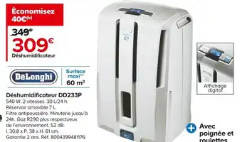 Castorama Delonghi déshumidificateur dd233p offre
