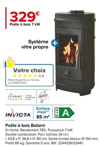 Castorama Invicta poêle à bois balami offre