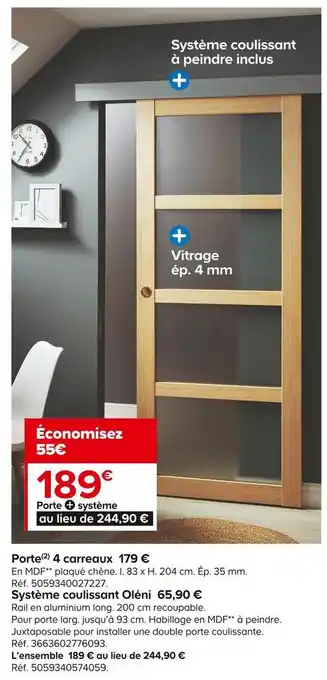 Castorama Porte 4 carreaux 179 € offre