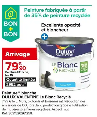 Castorama Dulux valentine peinture blanche le blanc recyclé offre