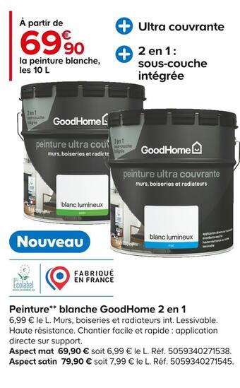 Castorama Goodhome peinture blanche 2 en 1 offre