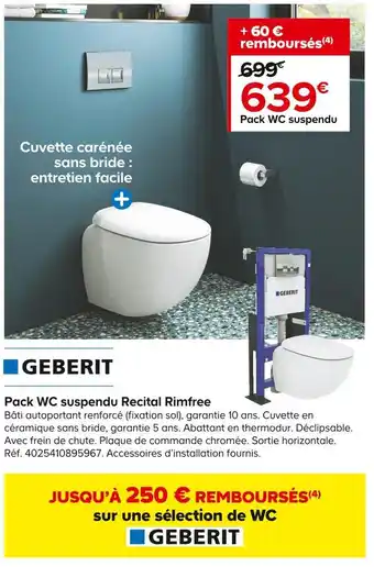 Castorama Geberit pack wc suspendu recital rimfree offre