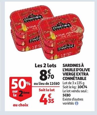 Auchan Supermarché Sardines à l'huile d'olive vierge extra connétable offre