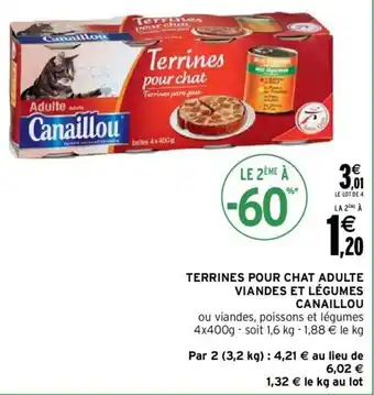 Intermarché Terrines pour chat adulte viandes et légumes CANAILLOU offre