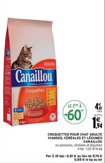 Intermarché Croquettes pour chat adulte viandes, céréales et légumes CANAILLOU offre