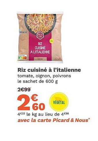 Picard Riz cuisiné à l'italienne offre