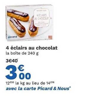 Picard 4 éclairs au chocolat offre