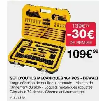Costco Set d'outils mécaniques 184 pcs - dewalt offre