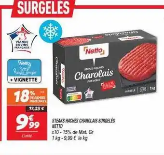 Netto Steaks hachés charolais surgelés netto offre