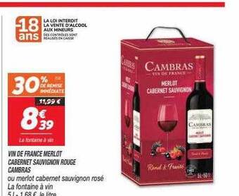Netto Vin de france merlot cabernet sauvignon rouge cambras offre
