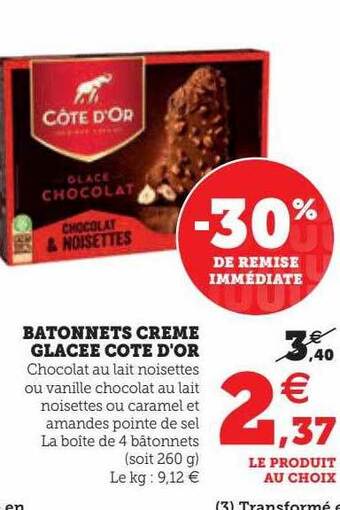 Super U Bâtonnets crème glacée côte d'or offre