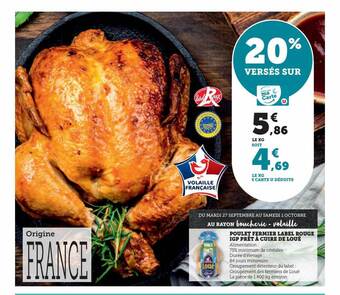 Super U Poulet fermier label rouge igp prêt à cuire de loué offre