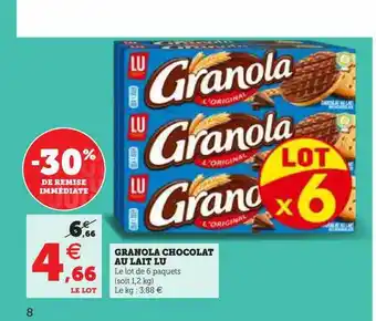 Super U Granola chocolat au lait lu offre