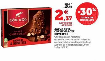 U Express Bâtonnets crème glacée côte d'or offre