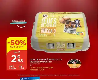 Bi1 Oeufs de poules élevées au sol riches en oméga 3 bi1 offre