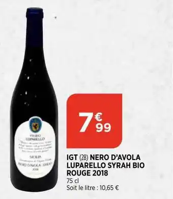 Bi1 Igt nero d'avola luparello syrah bio rouge 2018 offre