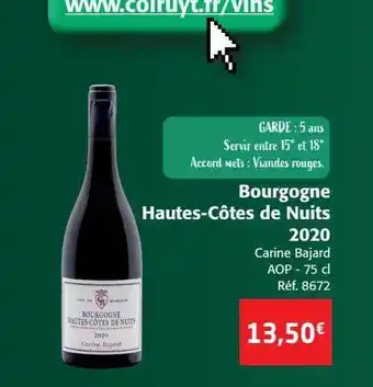 Colruyt Bourgogne hautes-côtes de nuits 2020 carine bajard aop offre