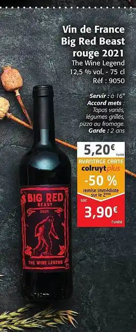Colruyt Vin de france big red beast rouge 2021 offre
