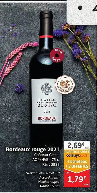 Colruyt Bordeaux rouge 2021 château gestat aop-hve offre