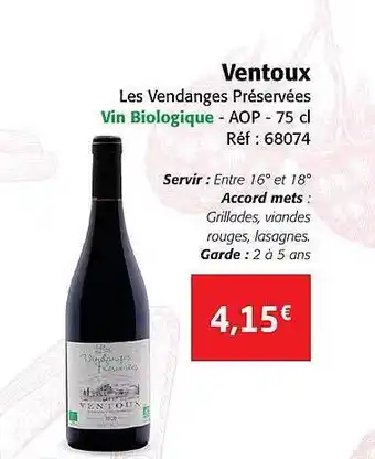 Colruyt Ventoux les vendanges préservées vin biologique - aop offre