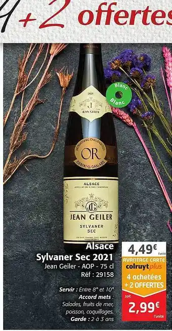 Colruyt Alsace sylvaner sec 2021 jean geiler - aop offre