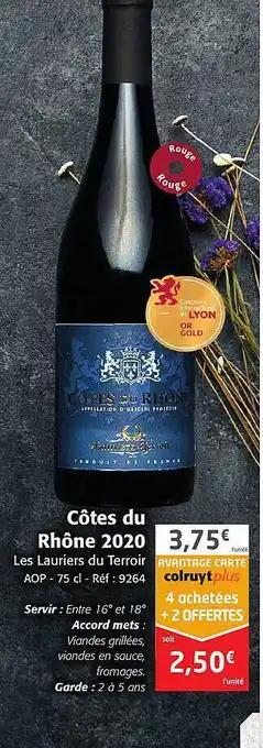 Colruyt Côtes du rhône 2020 les lauriers du terroir aop offre