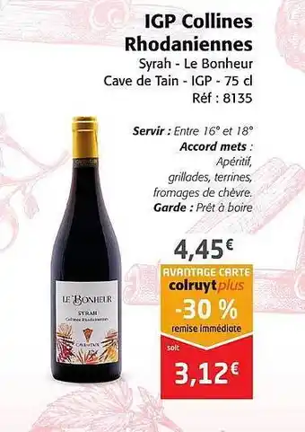 Igp collines rhodaniennes syrah - le bonheur cave de tain - igp