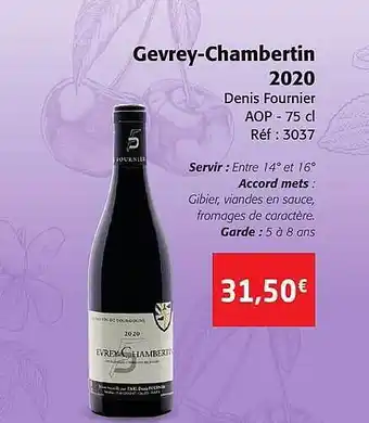 Colruyt Gevrey-chambertin 2020 denis fournier aop offre